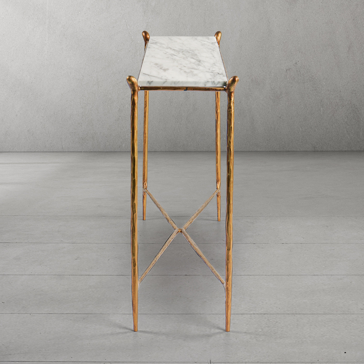 Hand-Forged Metal Rectangle Horn Marble Console Table
