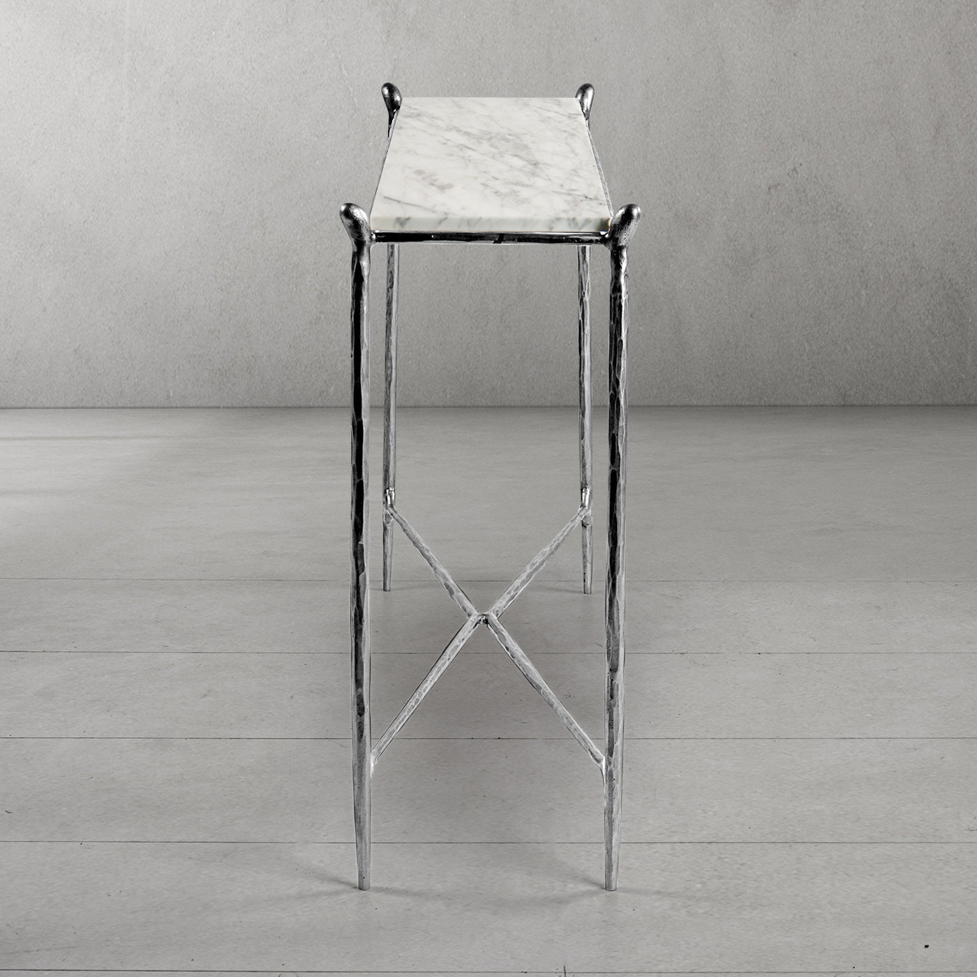 Hand-Forged Metal Rectangle Horn Marble Console Table