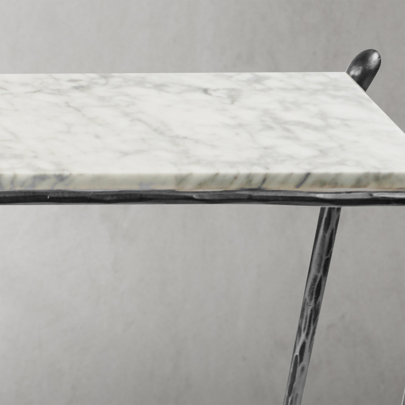 Hand-Forged Metal Rectangle Horn Marble Console Table