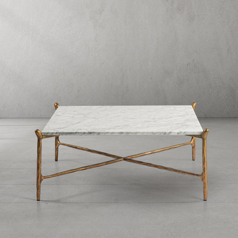 Hand-Forged Metal Square Horn Marble Coffee Table 39" 50"