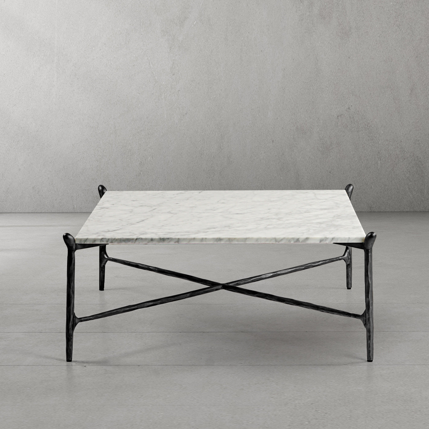 Hand-Forged Metal Square Horn Marble Coffee Table 39" 50"