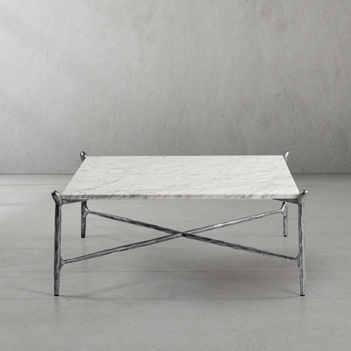 Hand-Forged Metal Square Horn Marble Coffee Table 39" 50"