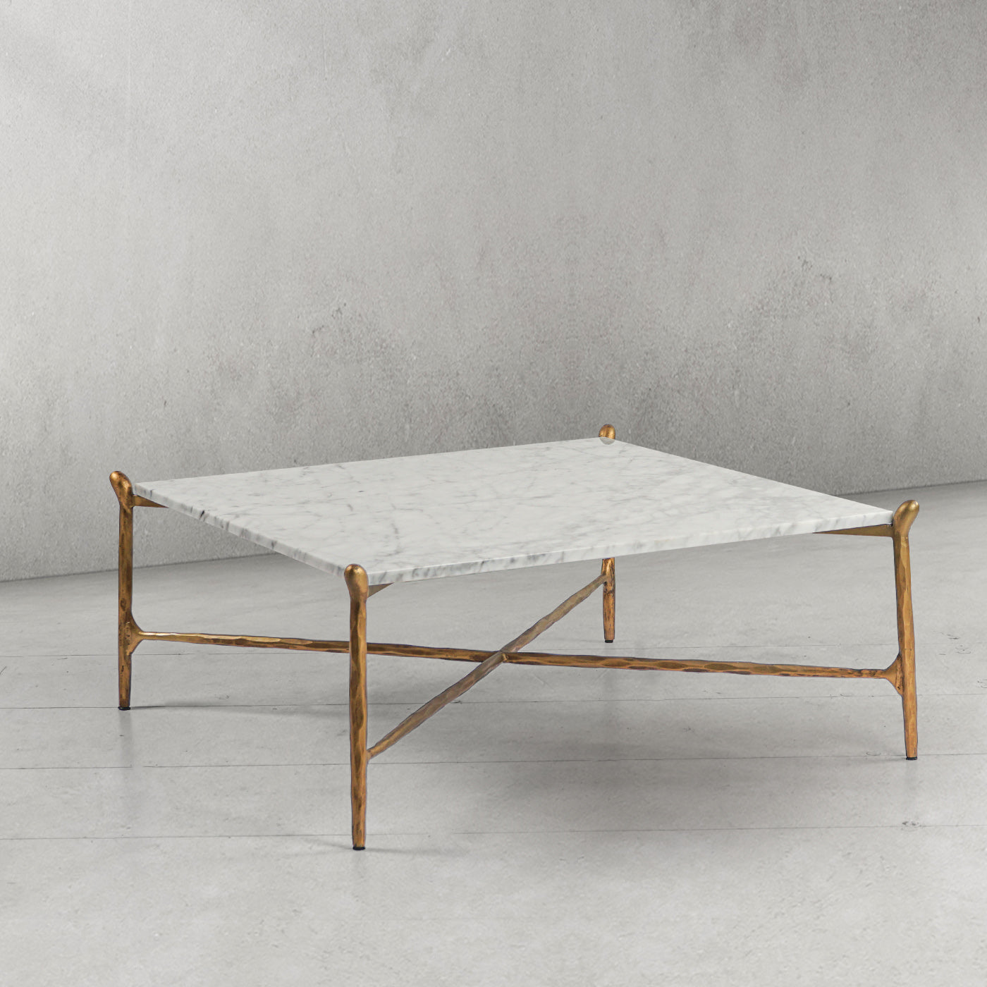 Hand-Forged Metal Square Horn Marble Coffee Table 39" 50"