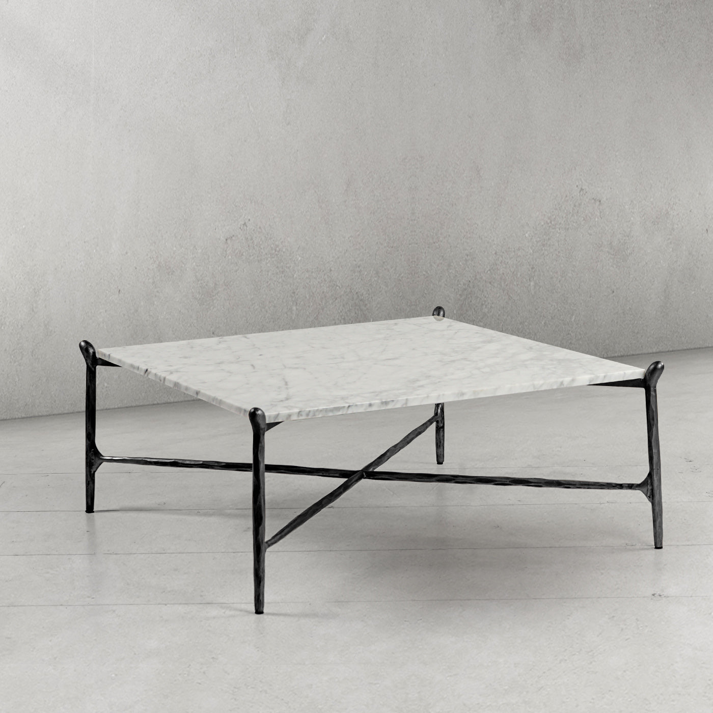 Hand-Forged Metal Square Horn Marble Coffee Table 39" 50"