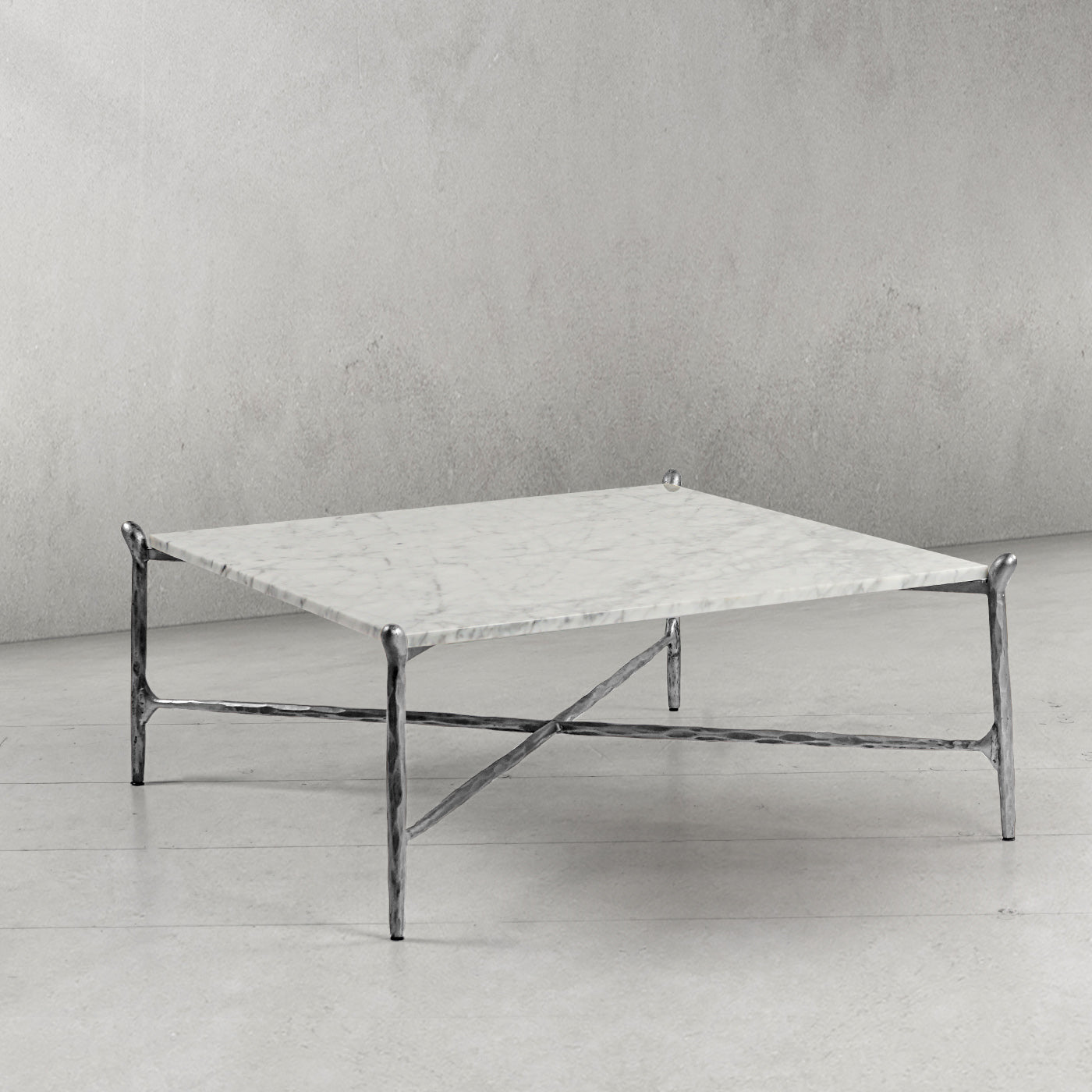 Hand-Forged Metal Square Horn Marble Coffee Table 39" 50"