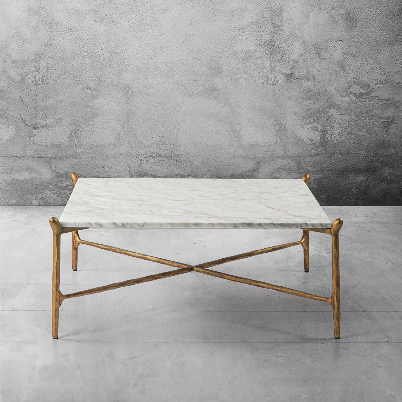Hand-Forged Metal Square Horn Marble Coffee Table 39" 50"