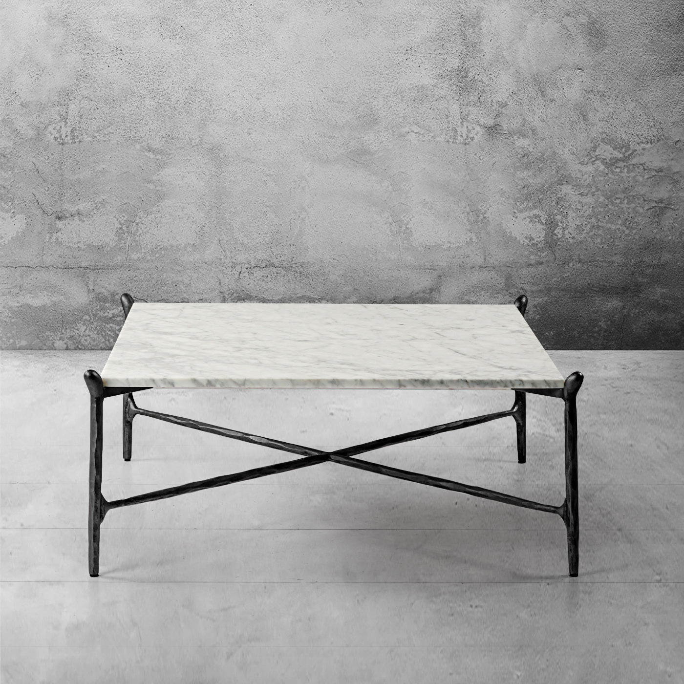 Hand-Forged Metal Square Horn Marble Coffee Table 39" 50"