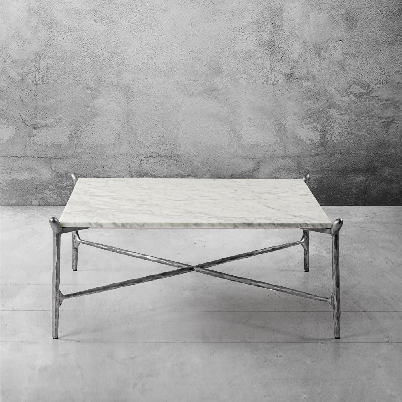 Hand-Forged Metal Square Horn Marble Coffee Table 39" 50"