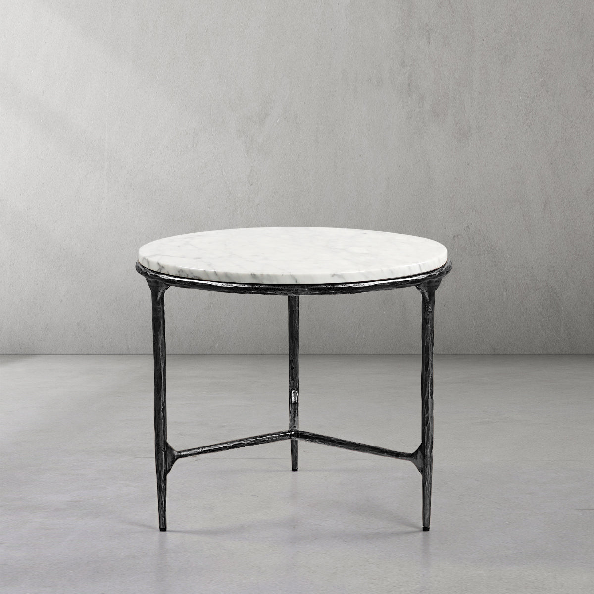 Hand-Forged Metal Marble Round Side Table 3 Leg 24"D