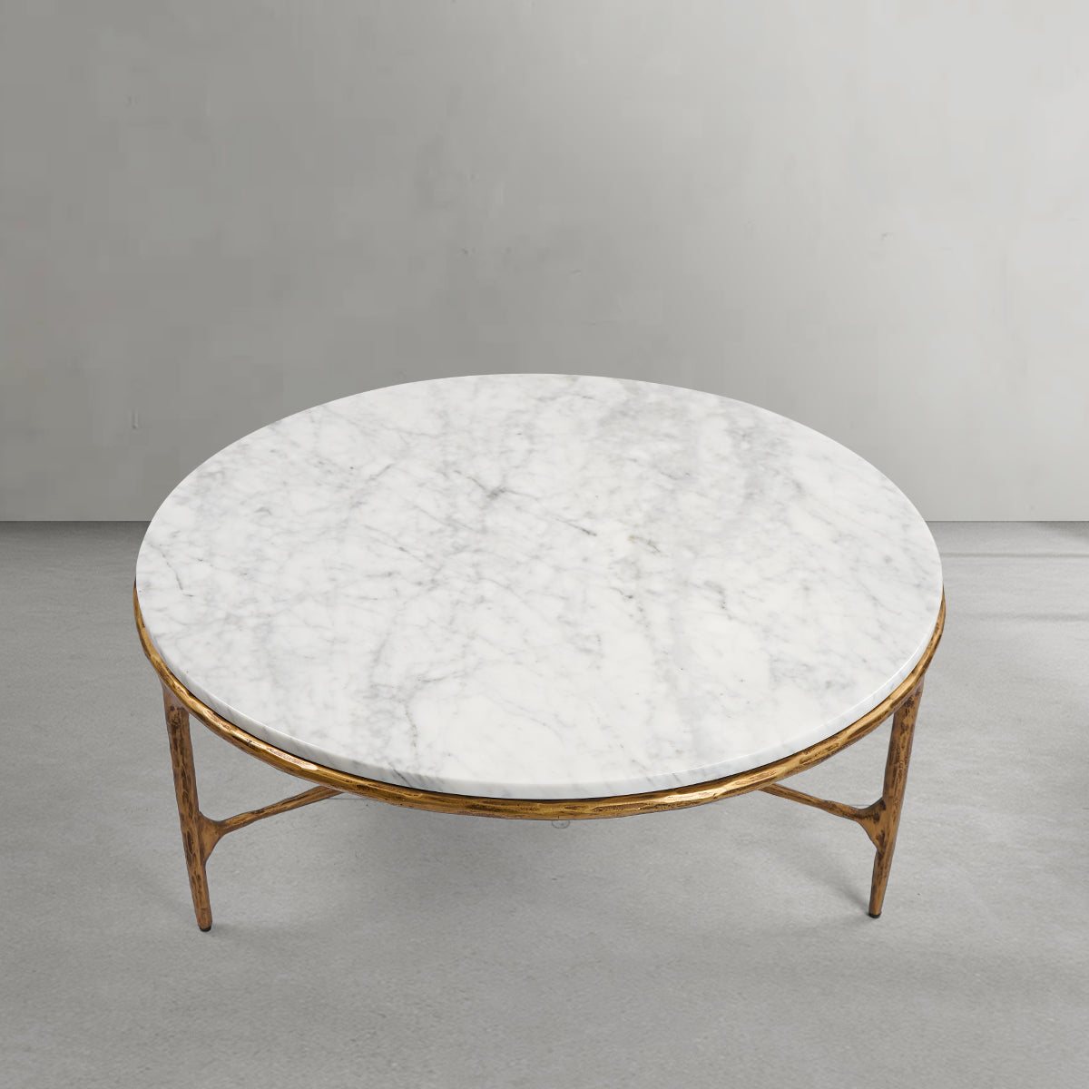 Hand-Forged Metal Marble Round Coffee Table 3 Legs 35"