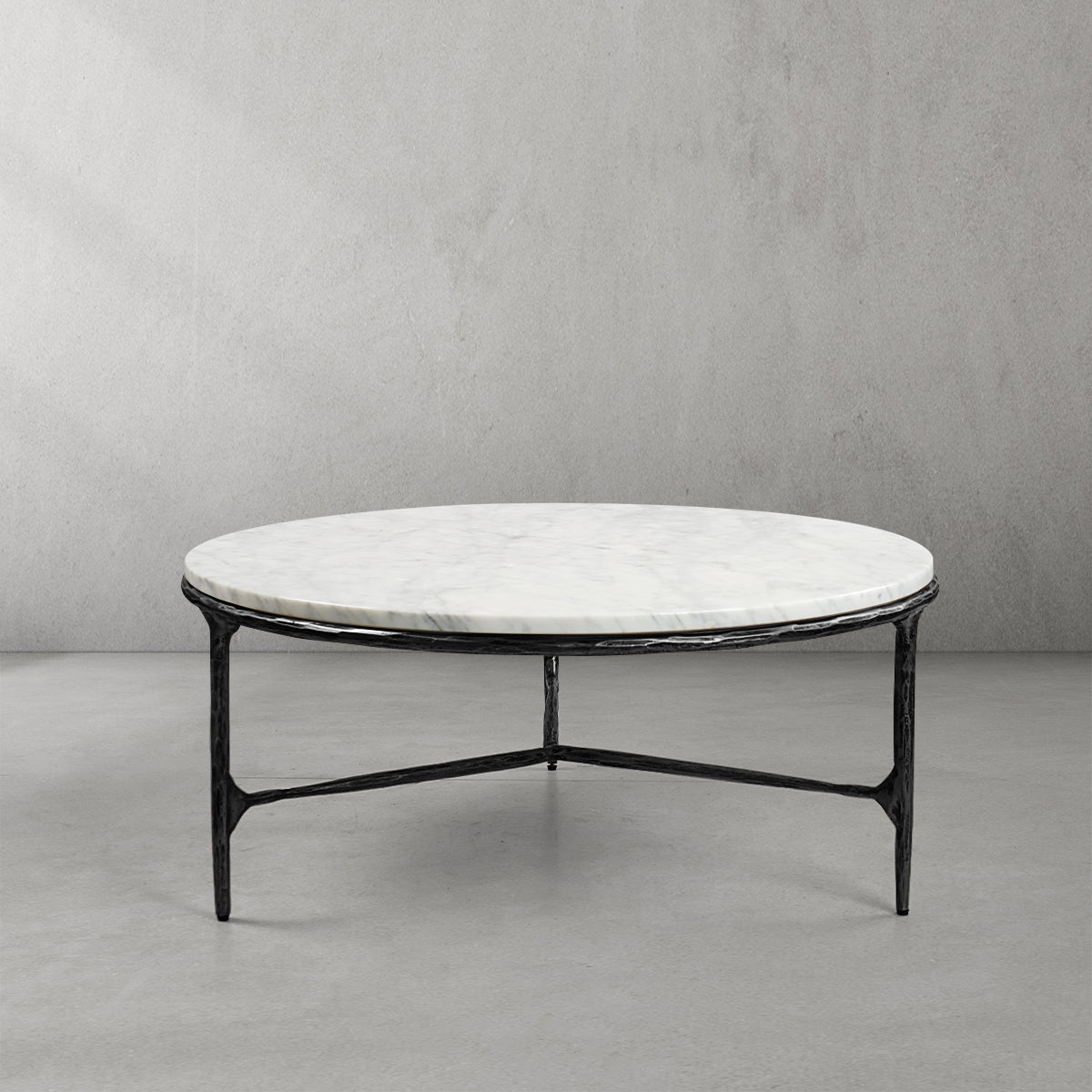 Hand-Forged Metal Marble Round Coffee Table 3 Legs 35"