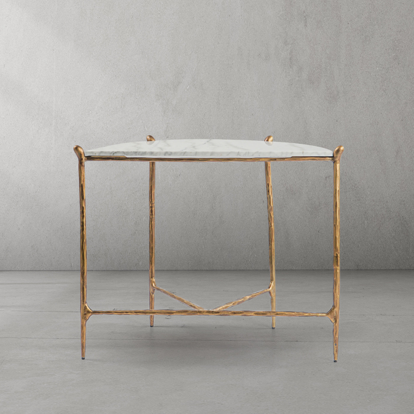 Hand-Forged Metal Horn Semi-Circle Marble Console Table