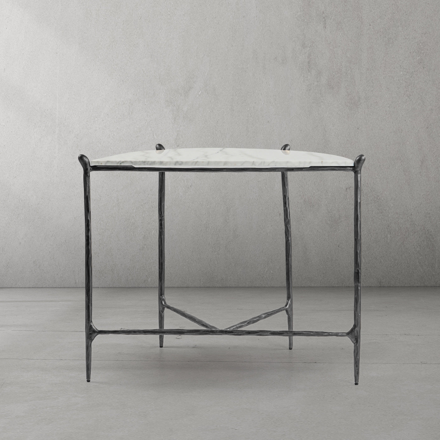 Hand-Forged Metal Horn Semi-Circle Marble Console Table