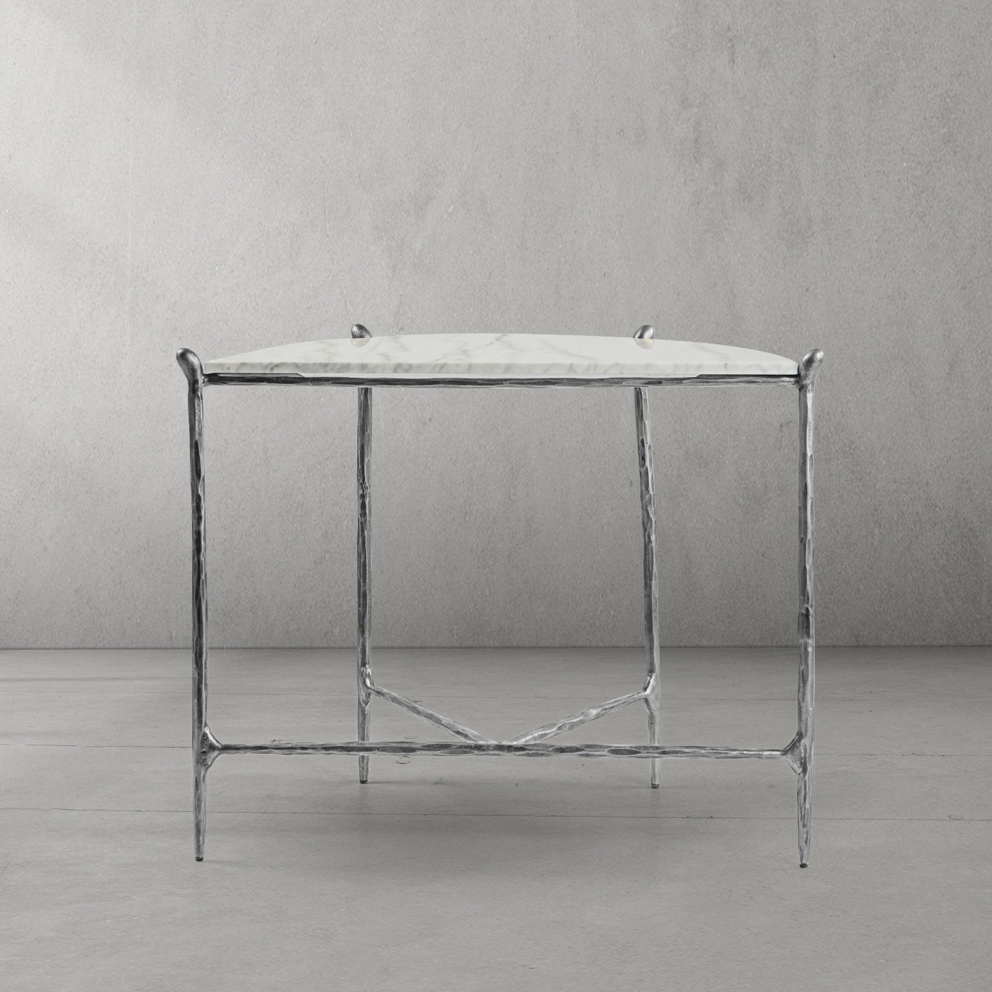 Hand-Forged Metal Horn Semi-Circle Marble Console Table
