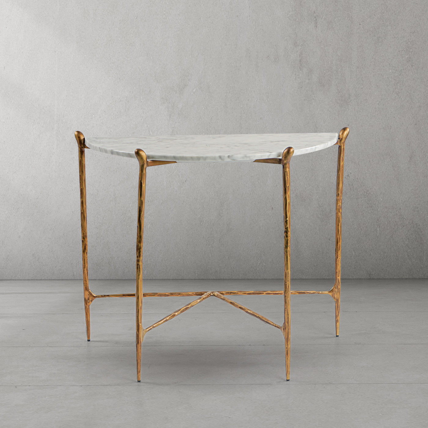 Hand-Forged Metal Horn Semi-Circle Marble Console Table