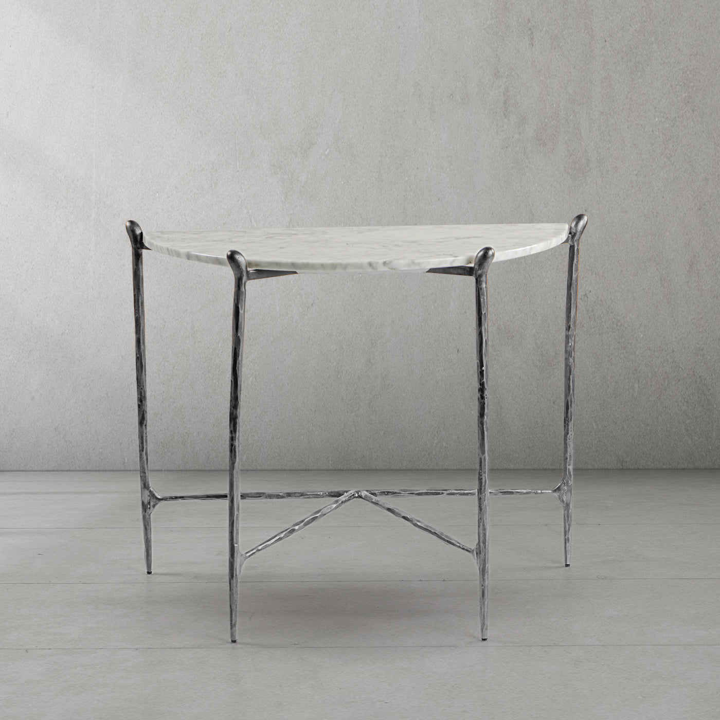 Hand-Forged Metal Horn Semi-Circle Marble Console Table