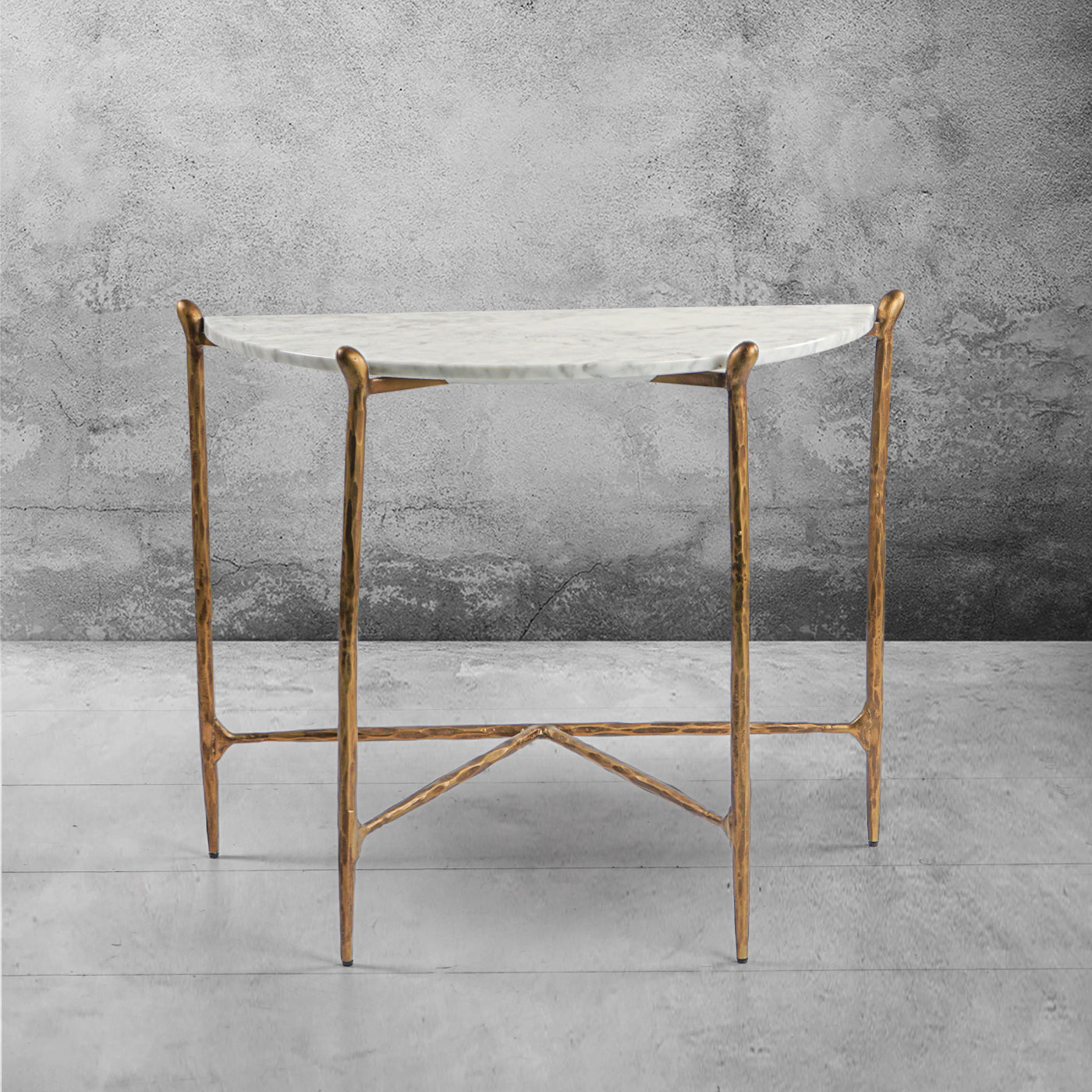 Hand-Forged Metal Horn Semi-Circle Marble Console Table