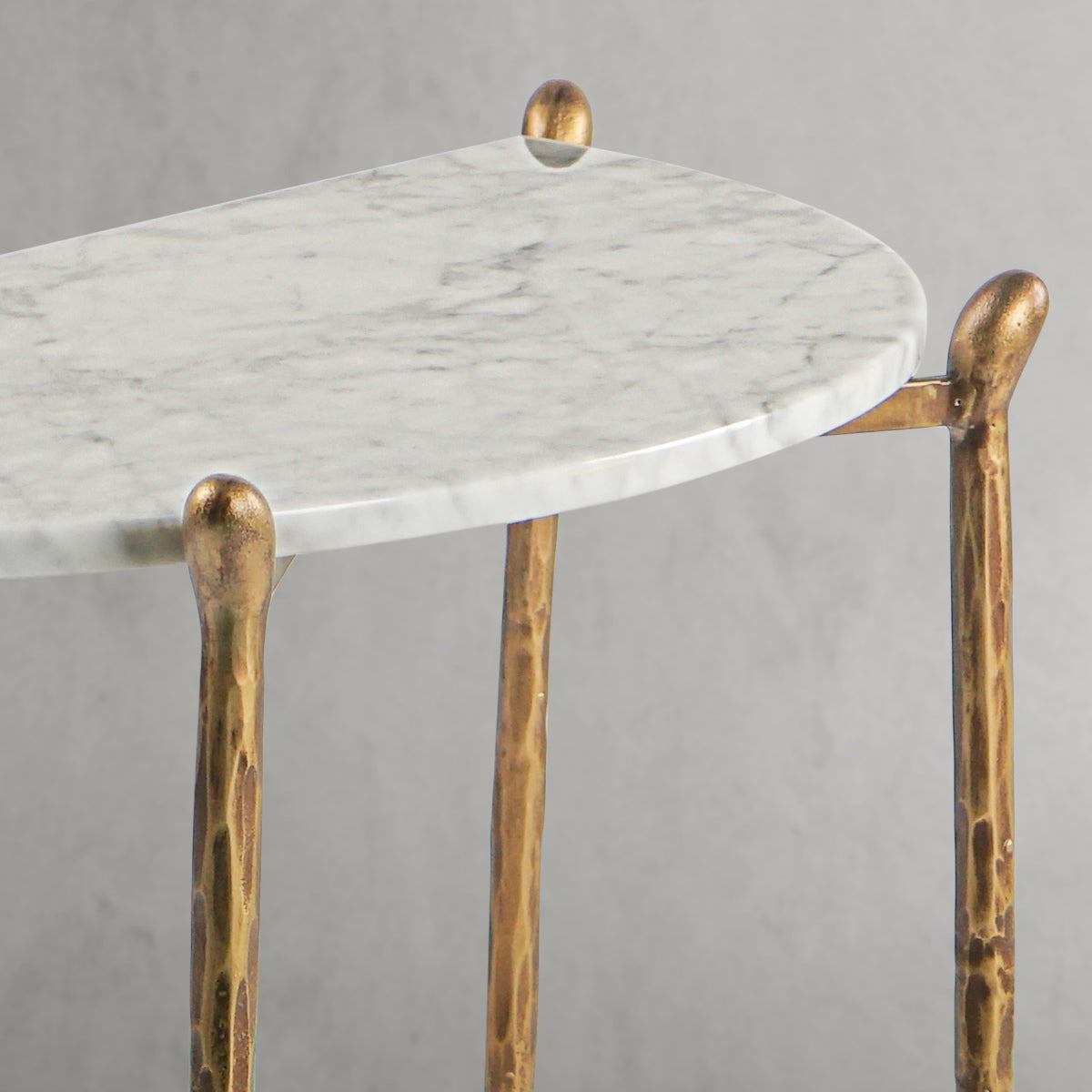 Hand-Forged Metal Horn Semi-Circle Marble Console Table