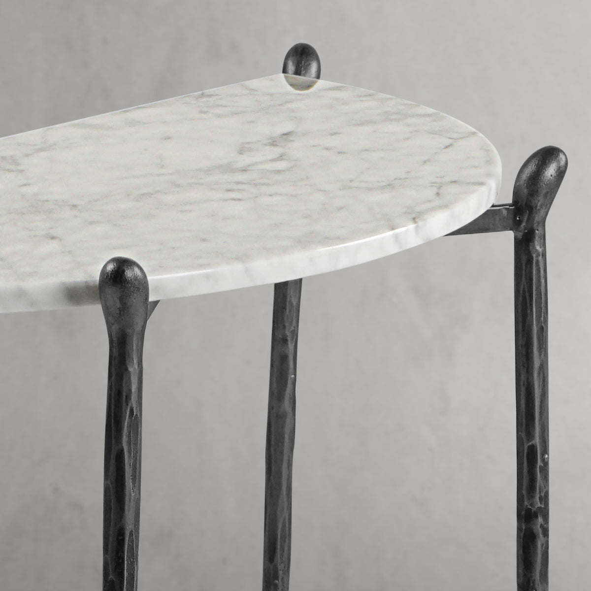 Hand-Forged Metal Horn Semi-Circle Marble Console Table