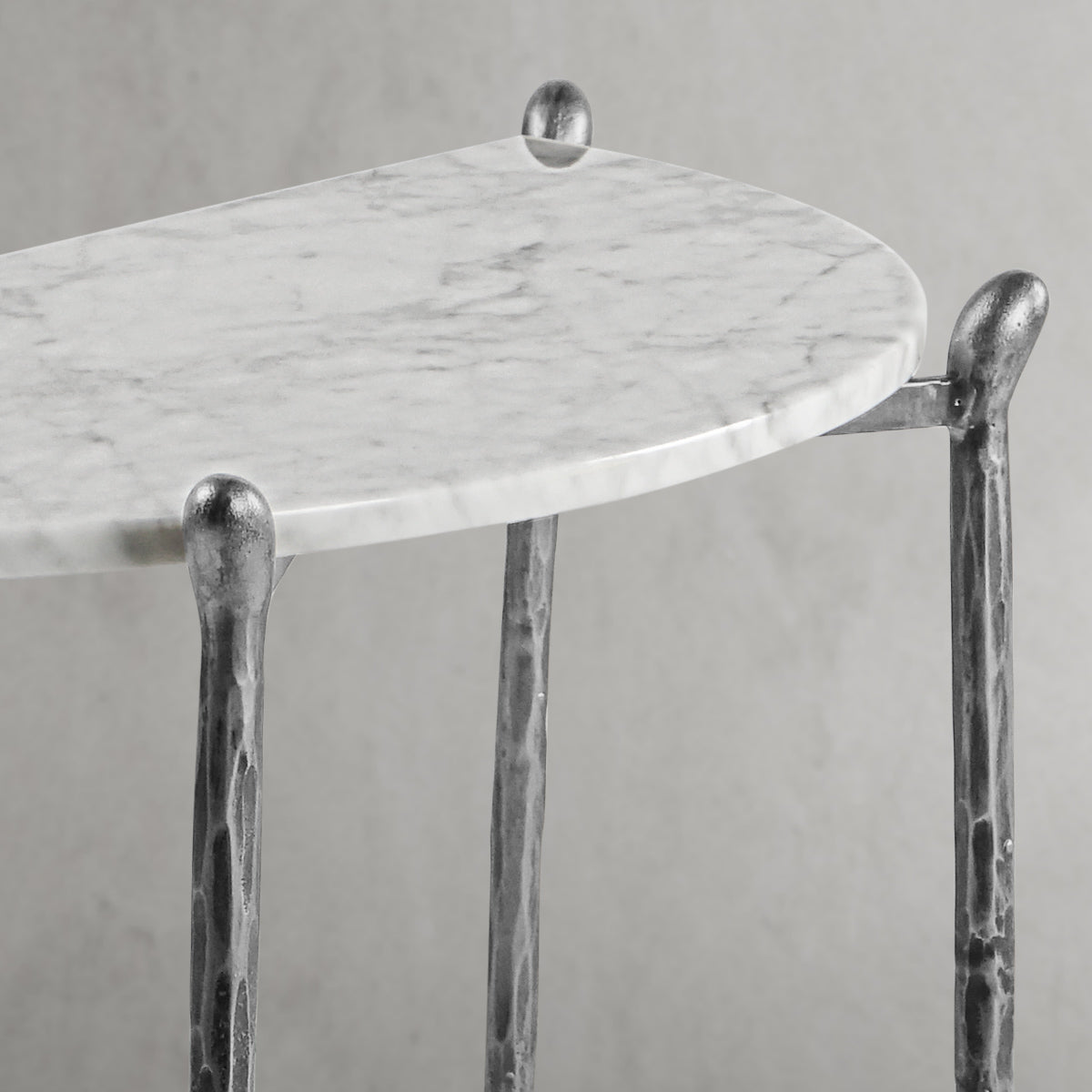 Hand-Forged Metal Horn Semi-Circle Marble Console Table