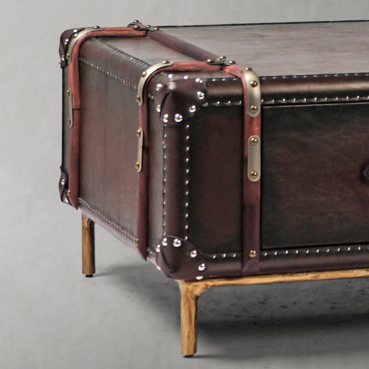 Hand-Forged Metal Vintage Cowhide Rattan Coffee Table