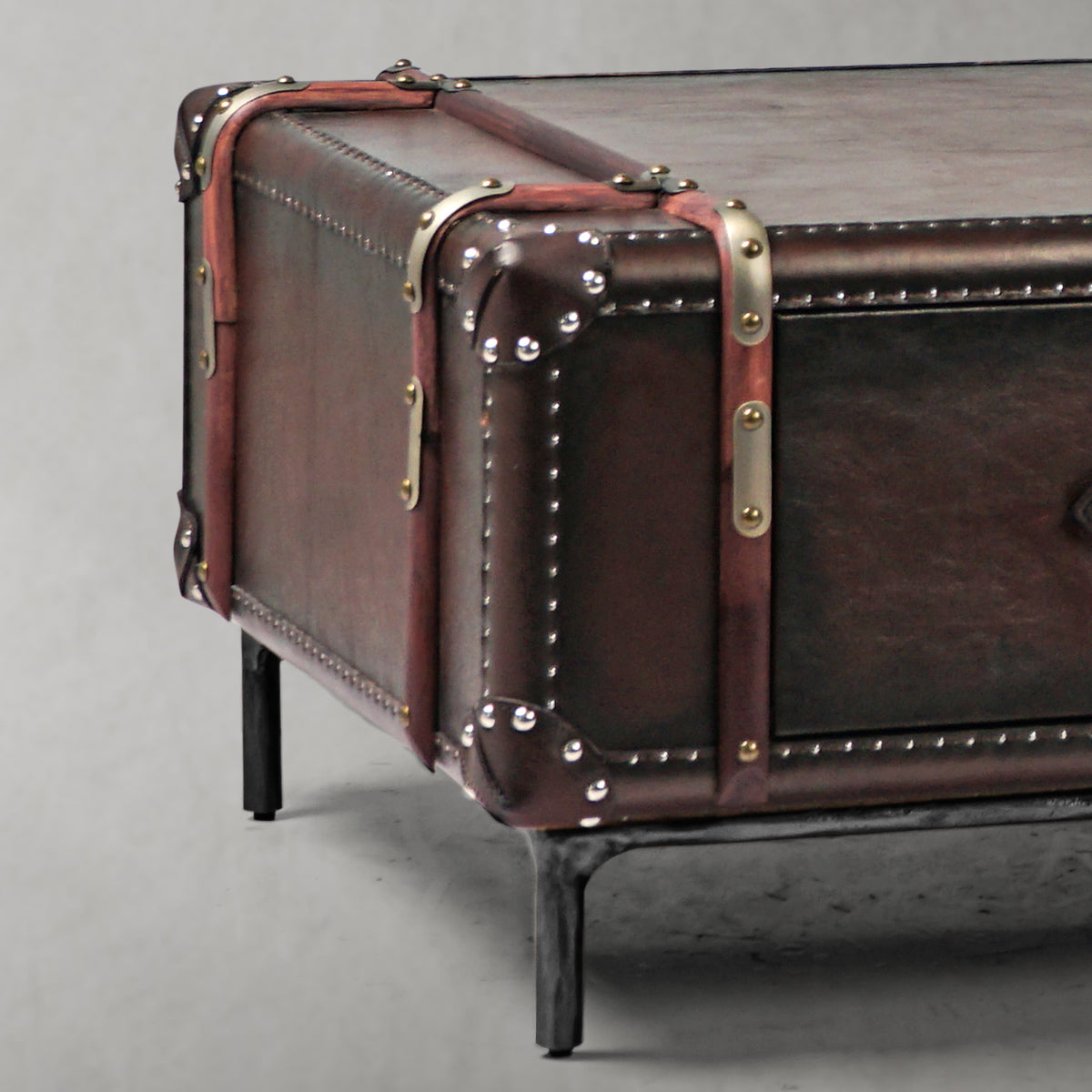 Hand-Forged Metal Vintage Cowhide Rattan Coffee Table