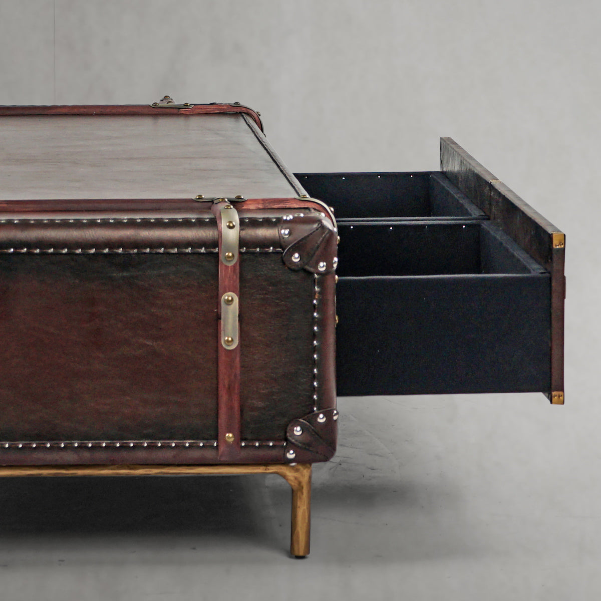 Hand-Forged Metal Vintage Cowhide Rattan Coffee Table