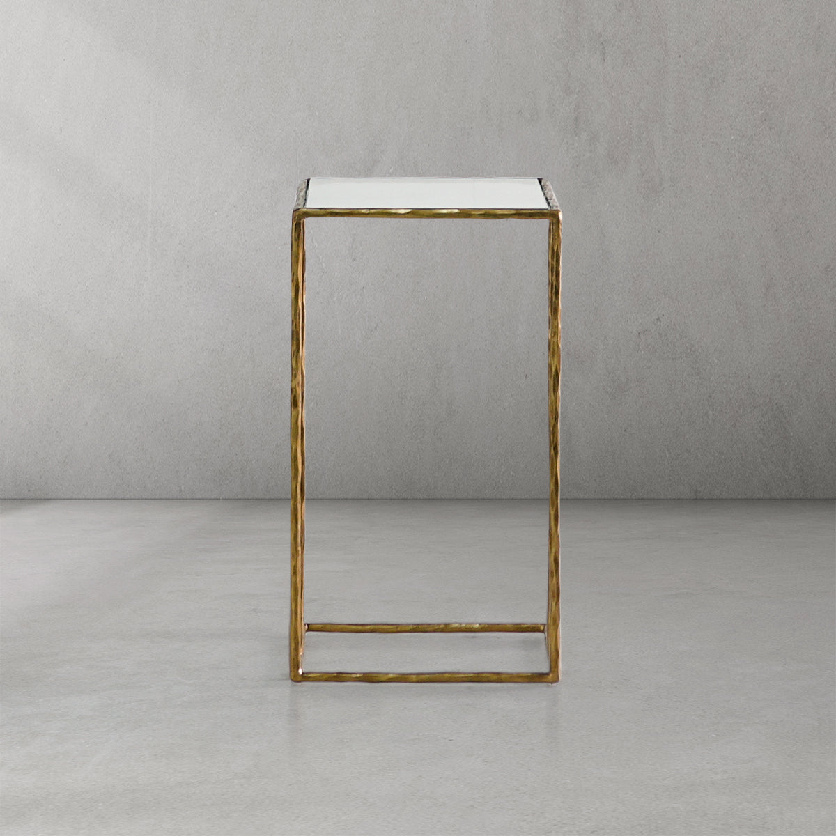 Hand-Forged Metal Glass C-Shaped Side Table