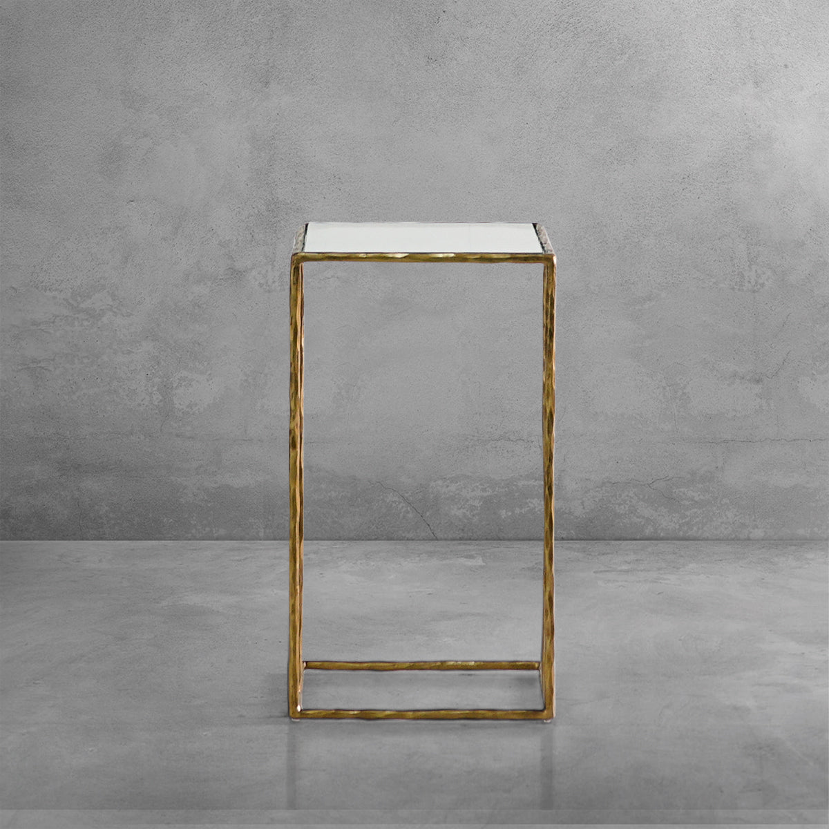 Hand-Forged Metal Glass C-Shaped Side Table