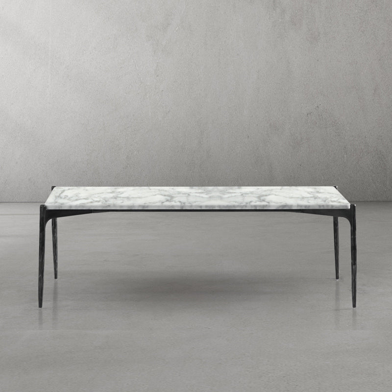 Hand-Forged Metal Rectangle Horn Marble Coffee Table