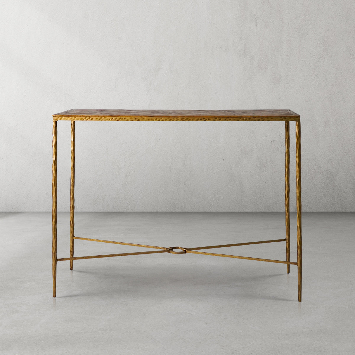 Hand-Forged Metal Frame Elm Wood Console Table