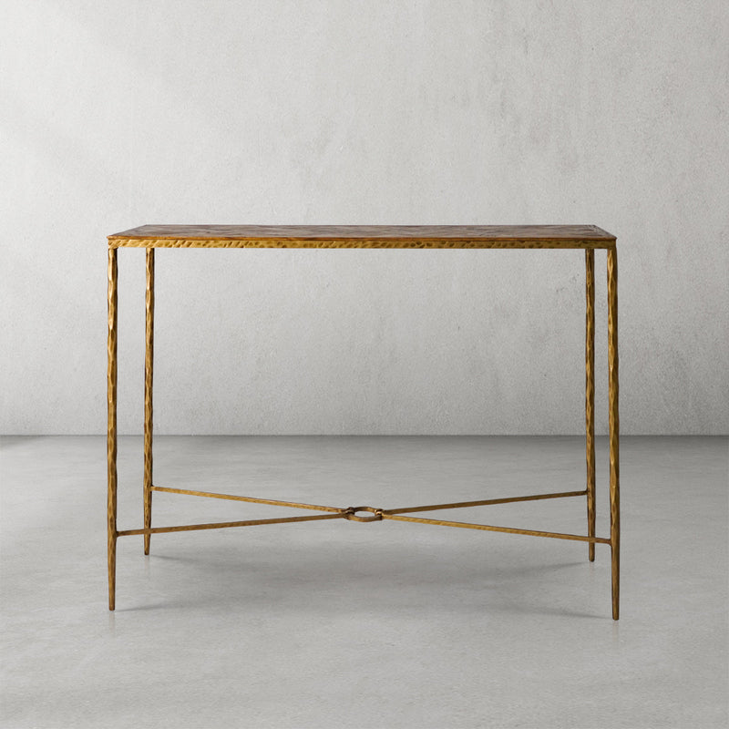 Hand-Forged Metal Metal Frame Elm Wood Console Table