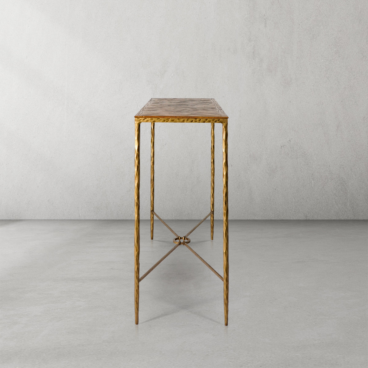 Hand-Forged Metal Frame Elm Wood Console Table