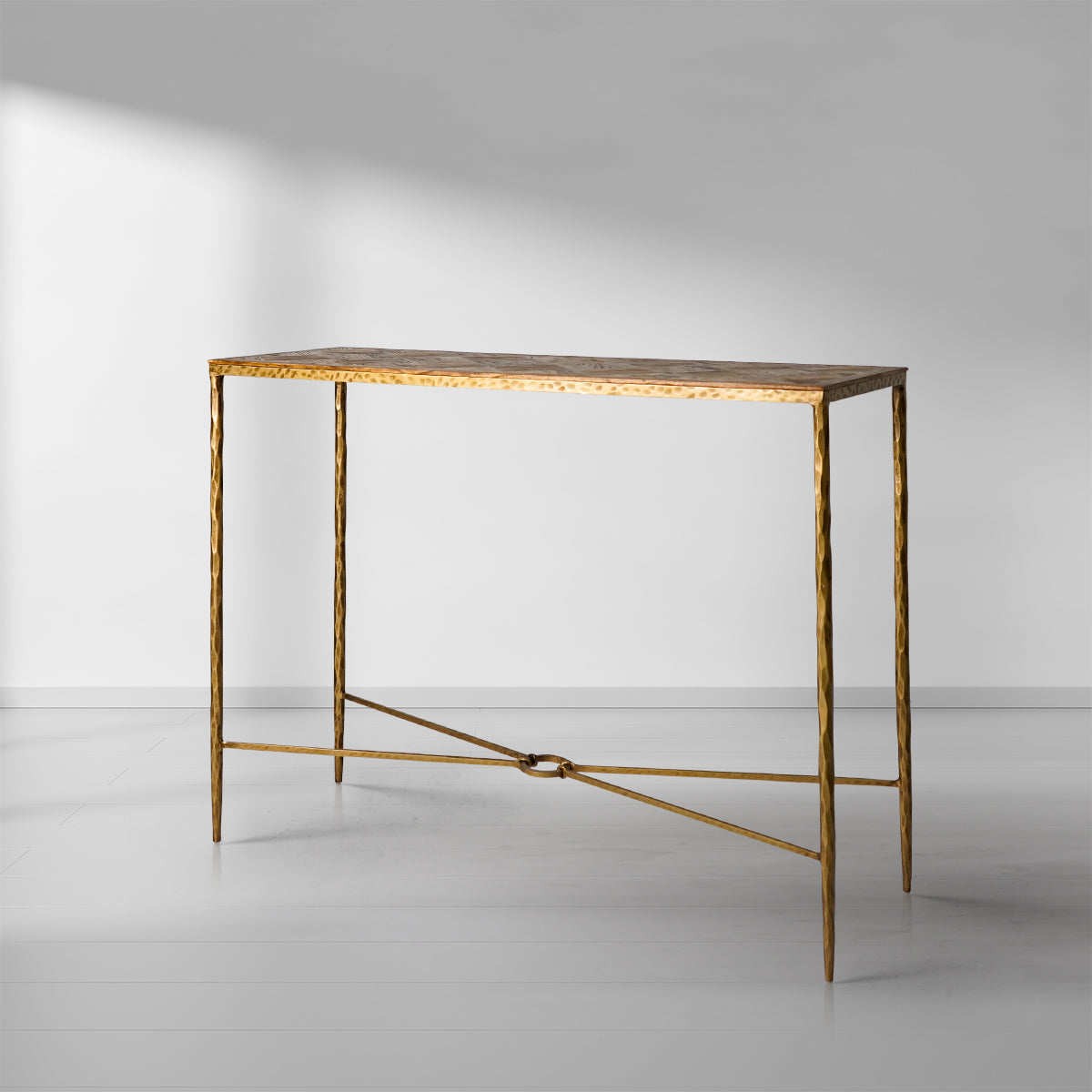 Hand-Forged Metal Frame Elm Wood Console Table