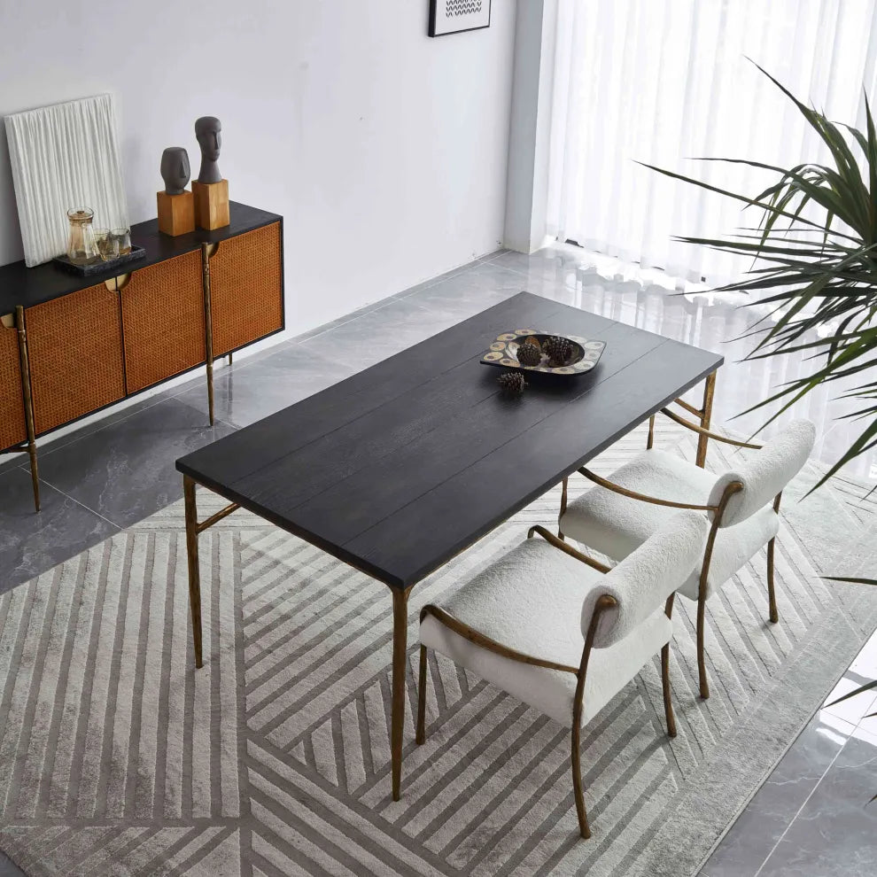 Hand-Forged Metal Frame Rattan Long Side Cabinet