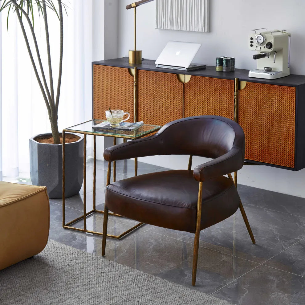 Hand-Forged Metal Frame Rattan Long Side Cabinet