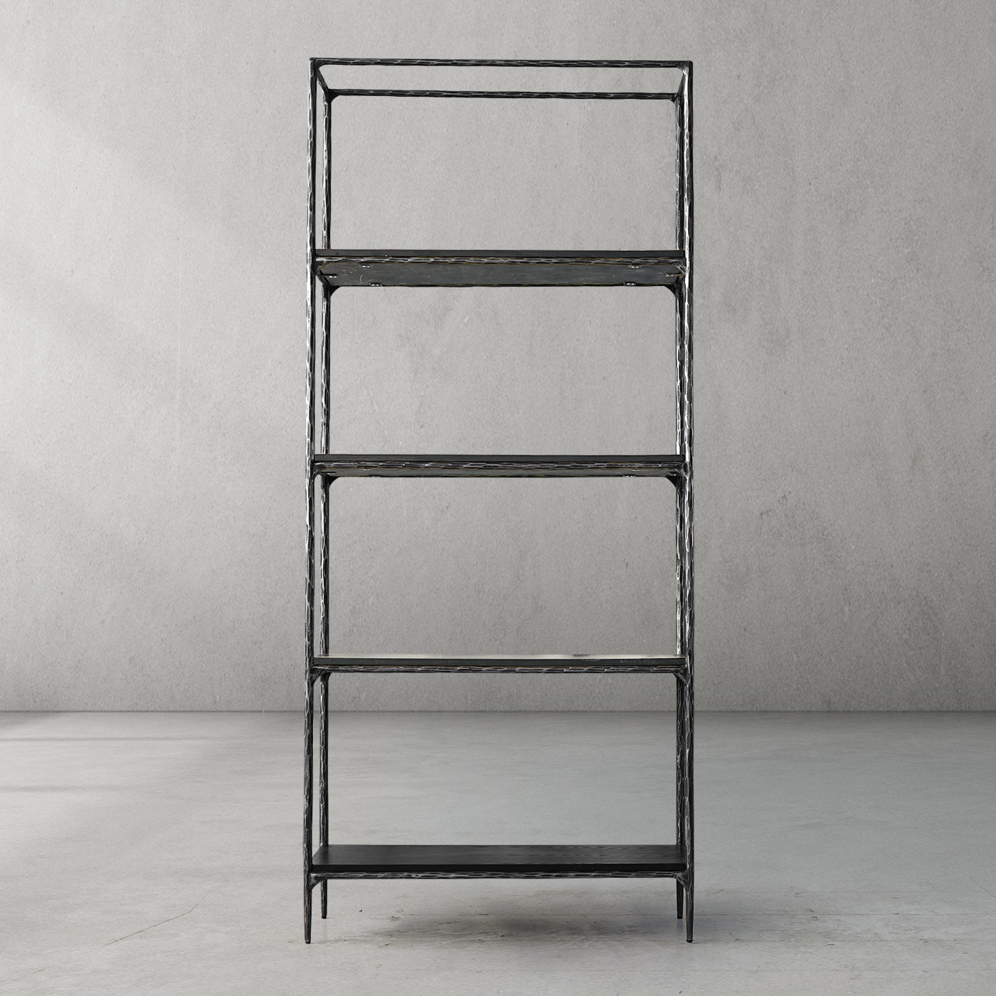 Hand-Forged Metal White Marble Shelving