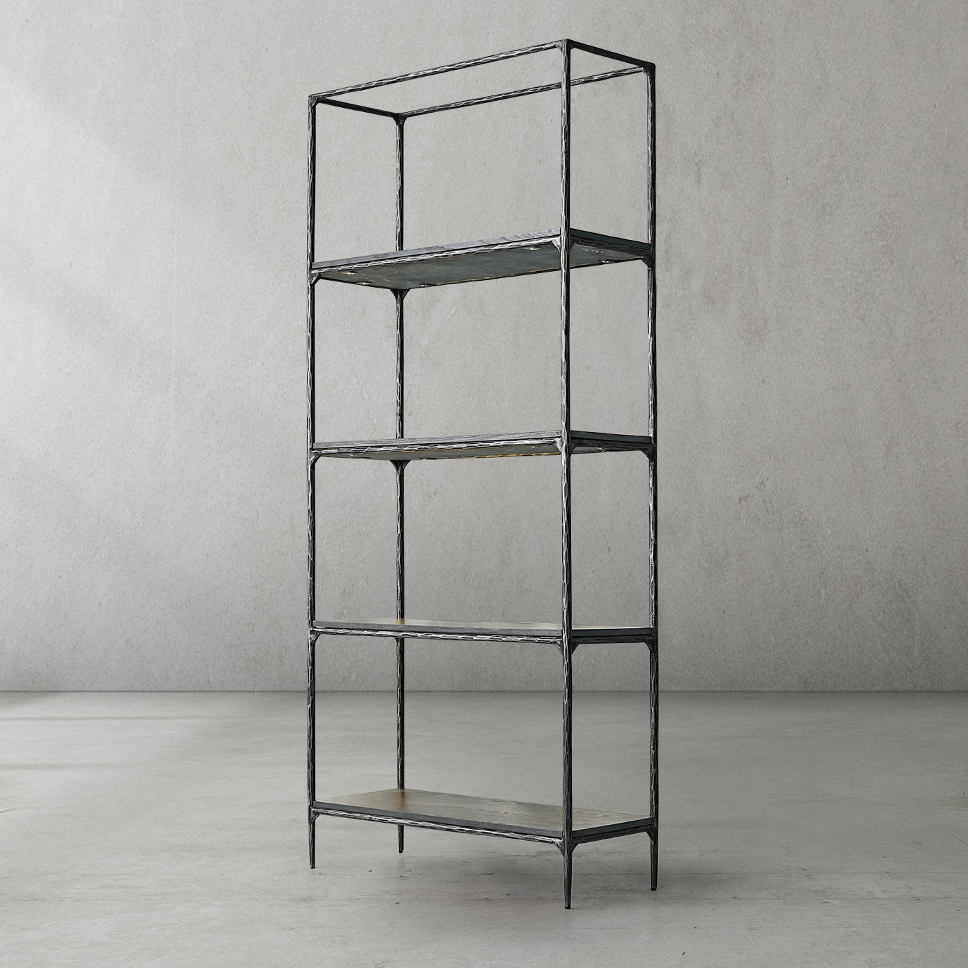 Hand-Forged Metal White Marble Shelving