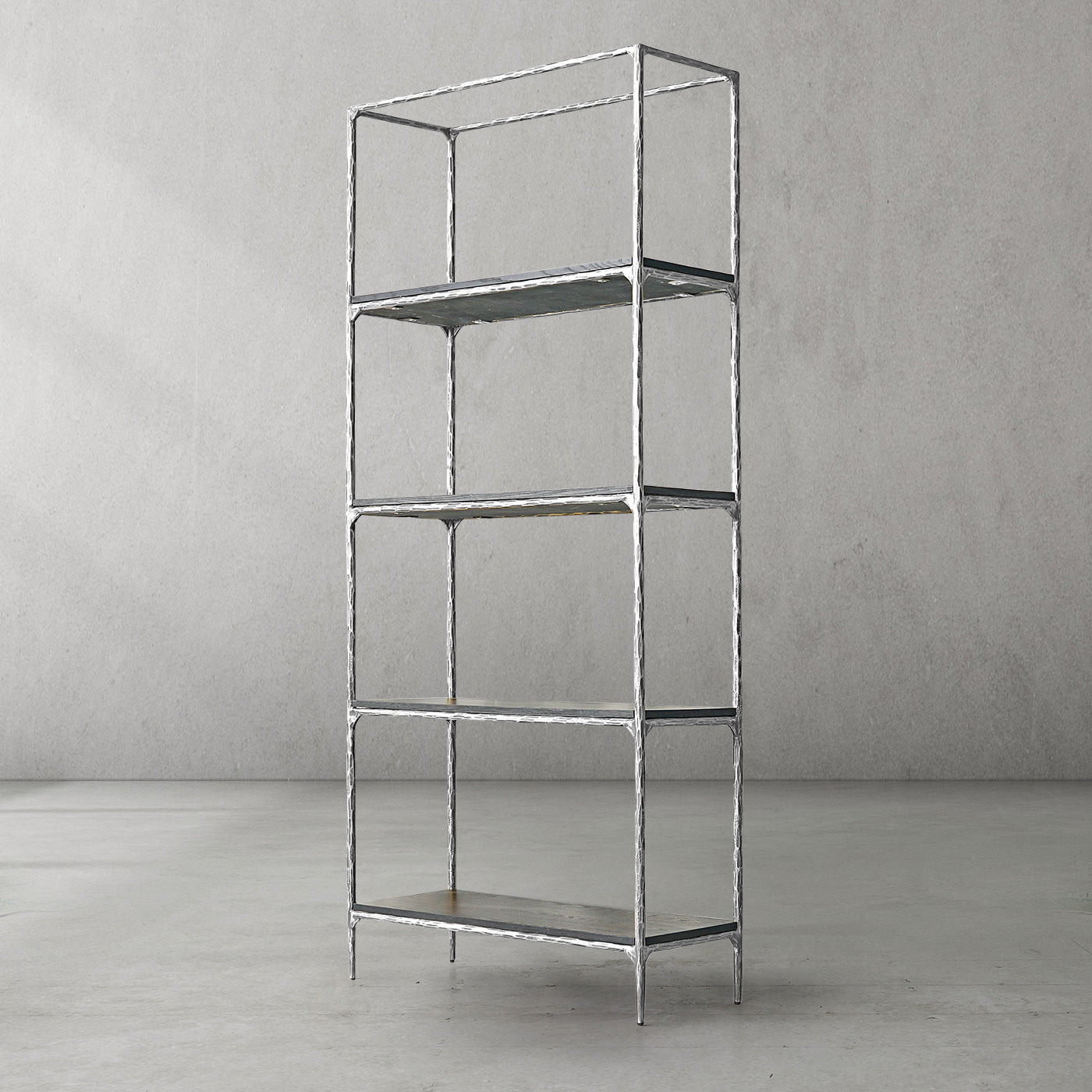 Hand-Forged Metal White Marble Shelving