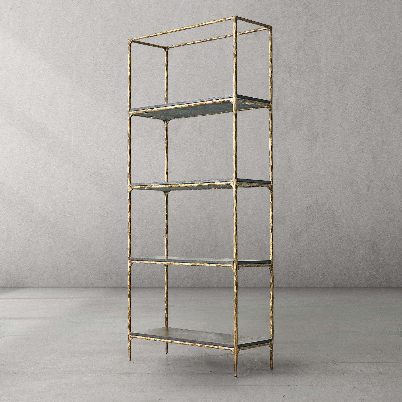 Hand-Forged Metal White Marble Shelving