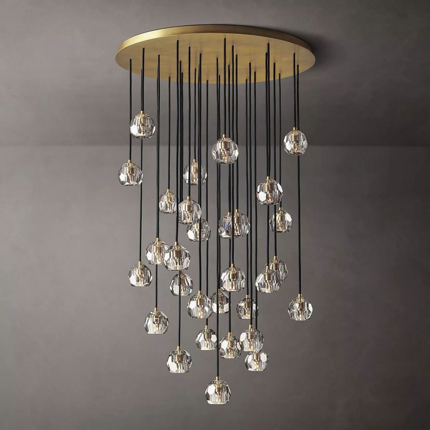 Bouble De  Crystal Round Cluster Chandelier 40"