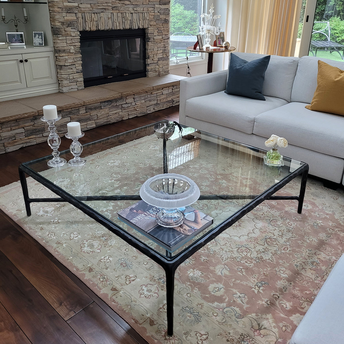 Hand-Forged Metal Rectangle Glass Coffee Table