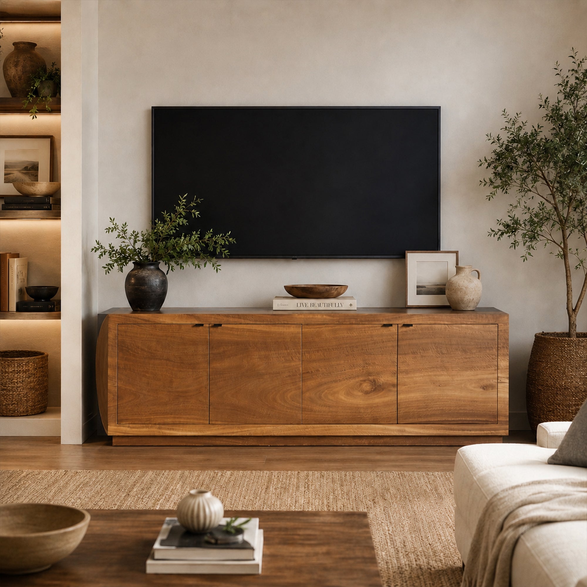 Calacius Industrial Media Console Oxidized Steel Reclaimed Wood Living