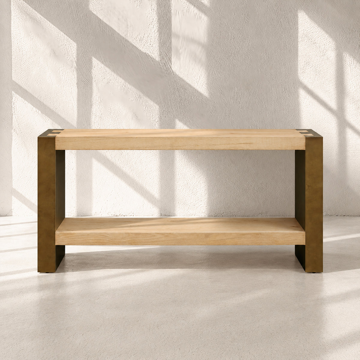 Tellurian Oak Console Table with Oxidized Steel Legs Rustic Living Room Furniture
