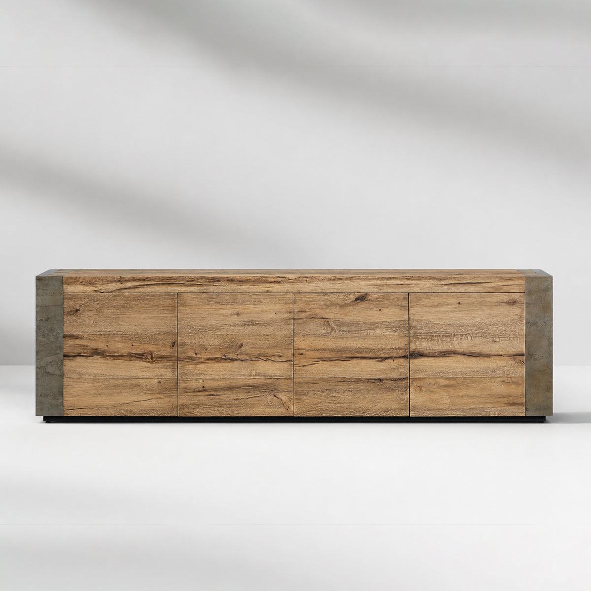 Tellurian Media Console Oak with Oxidized Steel Rustic Living Furniture