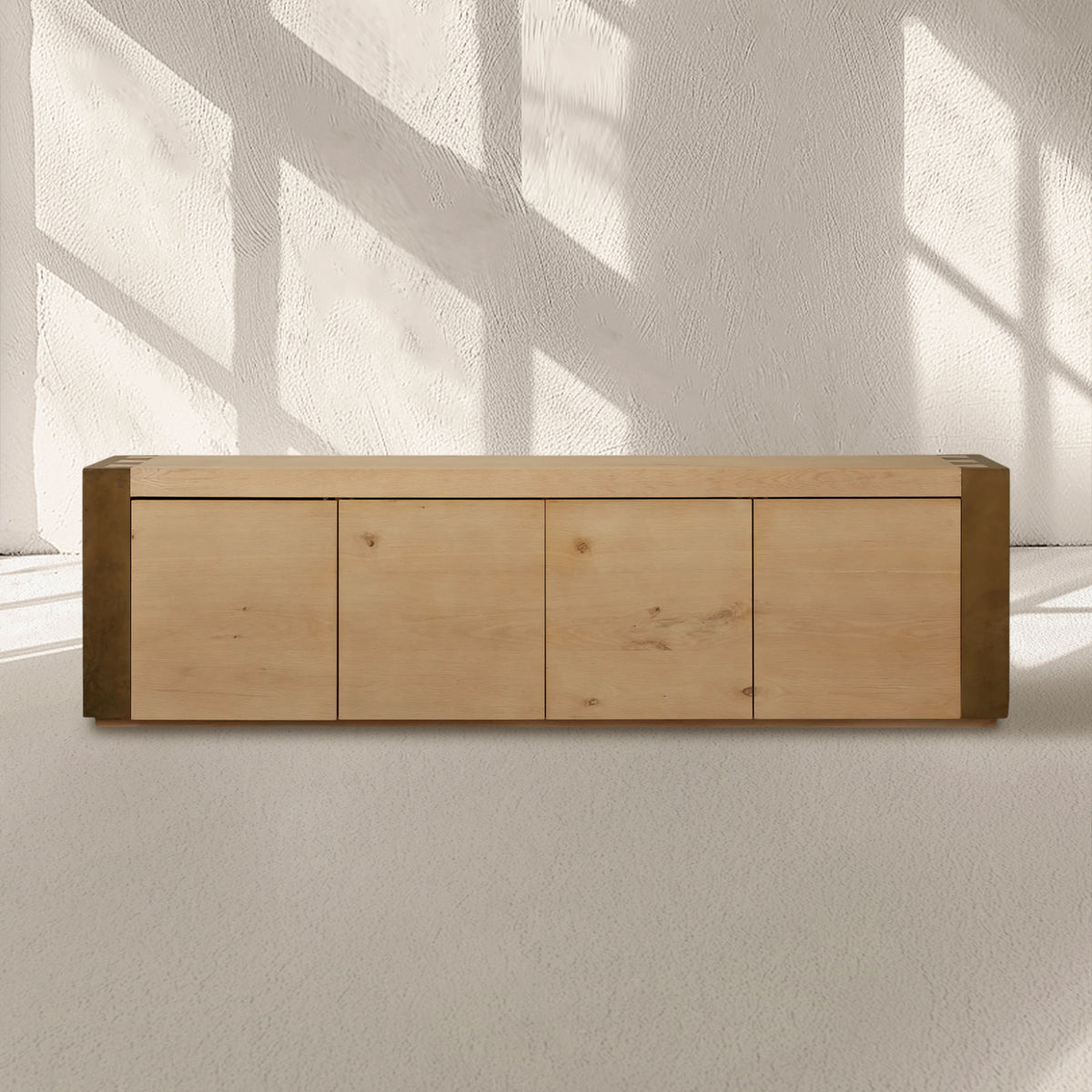 Tellurian Media Console Oak with Oxidized Steel Rustic Living Furniture