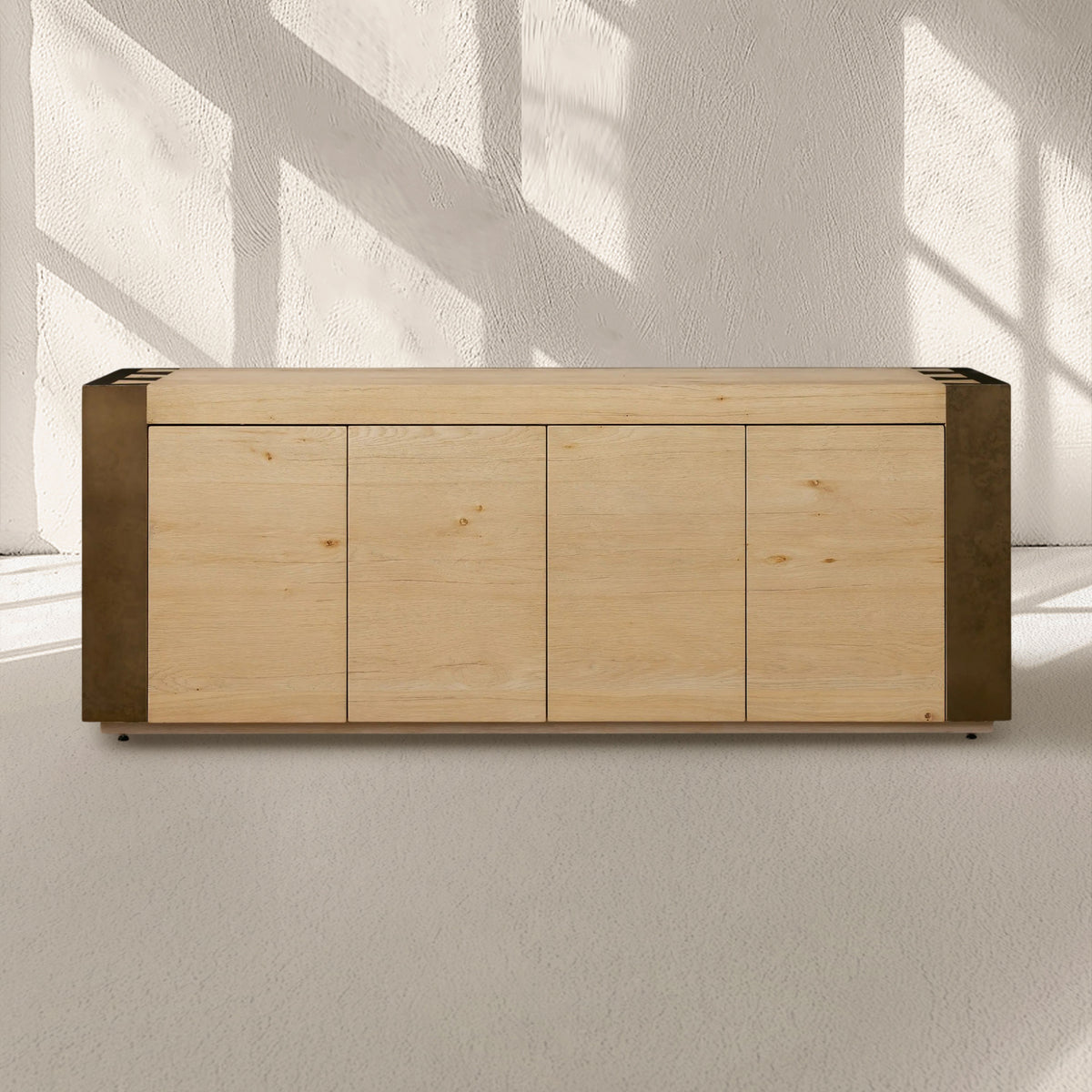 Tellurian Media Console Oak with Oxidized Steel Rustic Living Furniture