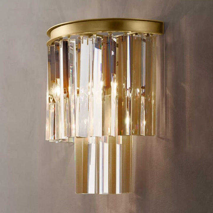 1920s Odeon 2-Tier Crystal Semi-Round Sconce