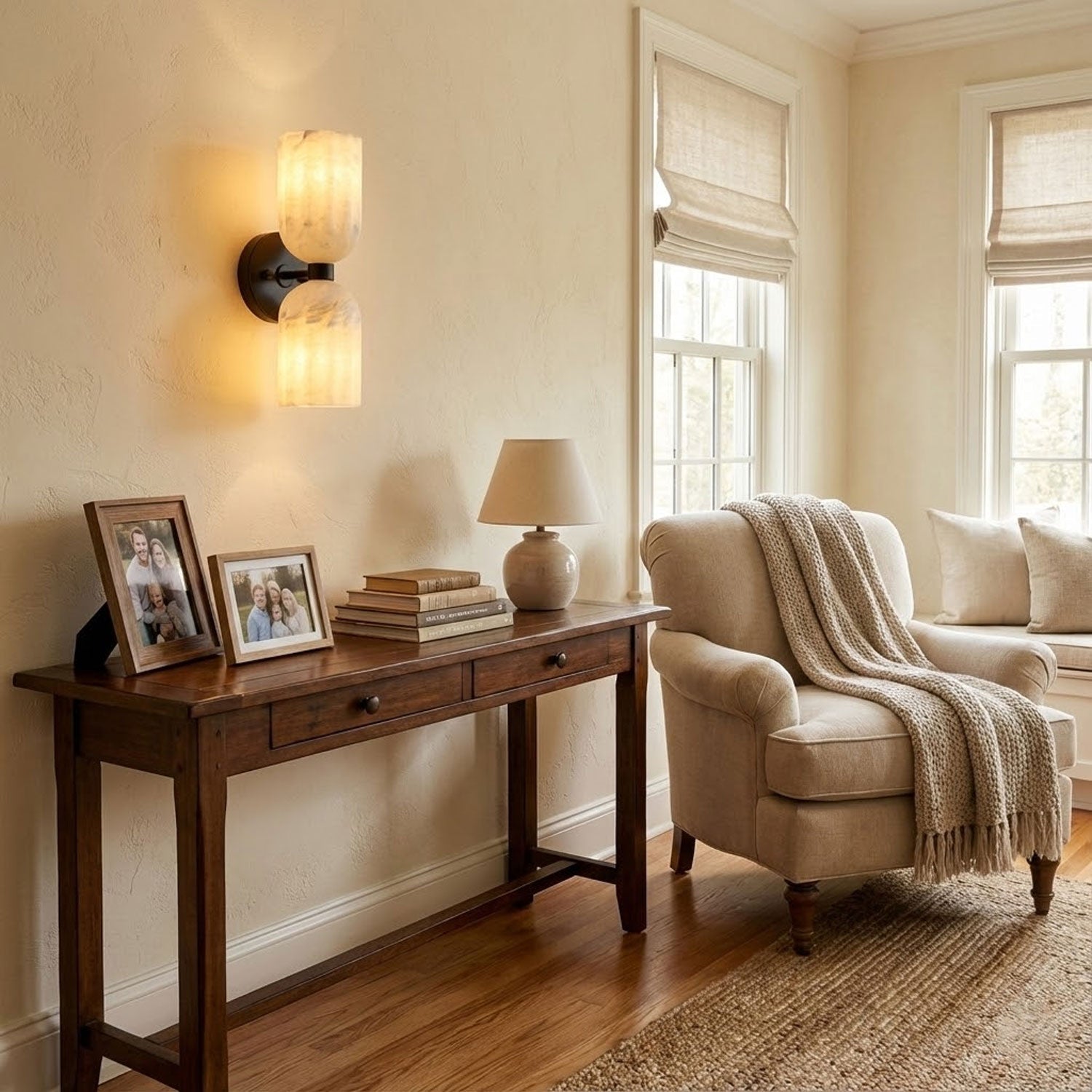 Dual Alabaster Ribbed Wall Sconce