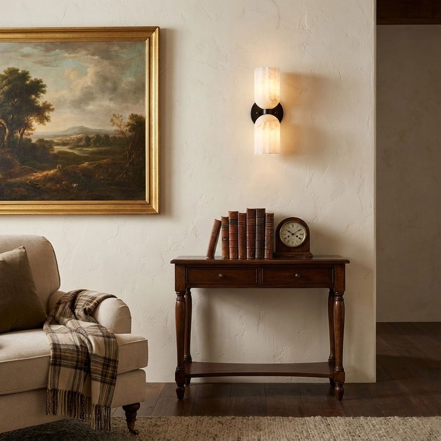 Dual Alabaster Ribbed Wall Sconce